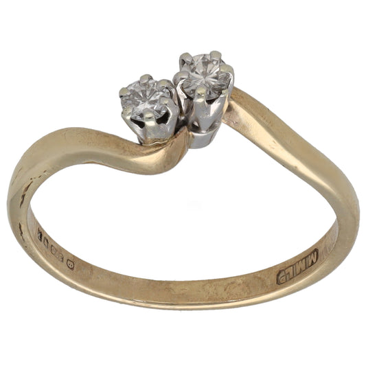 9ct Gold 0.10ct Diamond Two Stone Ring Size L