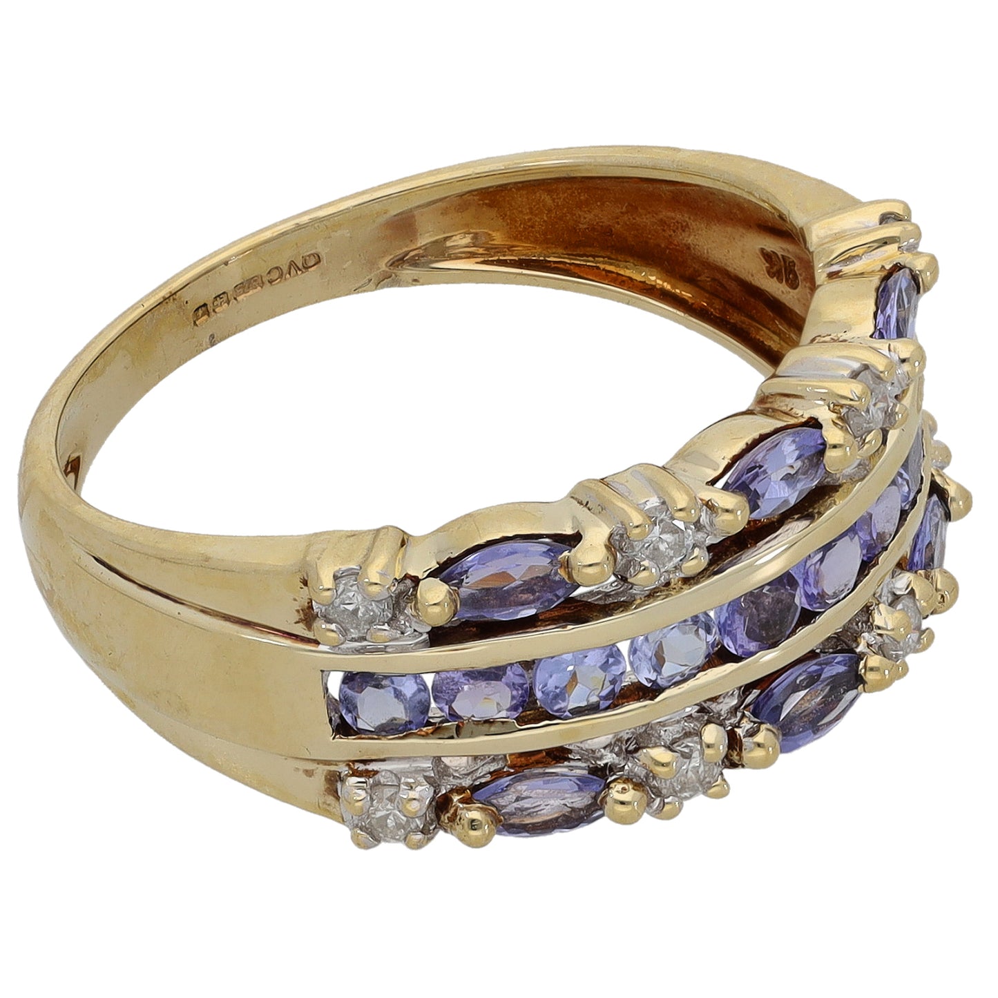 9ct Gold 0.08ct Diamond & Tanzanite Dress/Cocktail Ring Size P