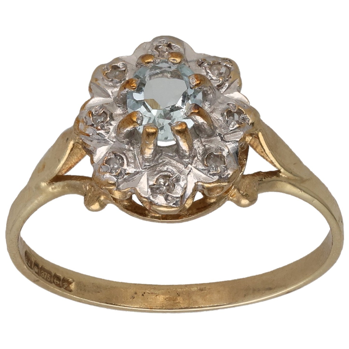 9ct Gold Aquamarine & 0.04ct Diamond Dress/Cocktail Ring Size M