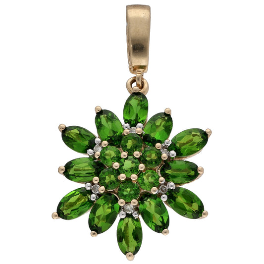 9ct Gold Diopside & 0.03ct Diamond Dress/Cocktail Pendant