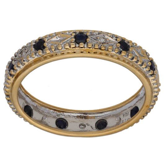 9ct Bi-Colour Gold Sapphire & 0.025ct Diamond Eternity Ring Size R