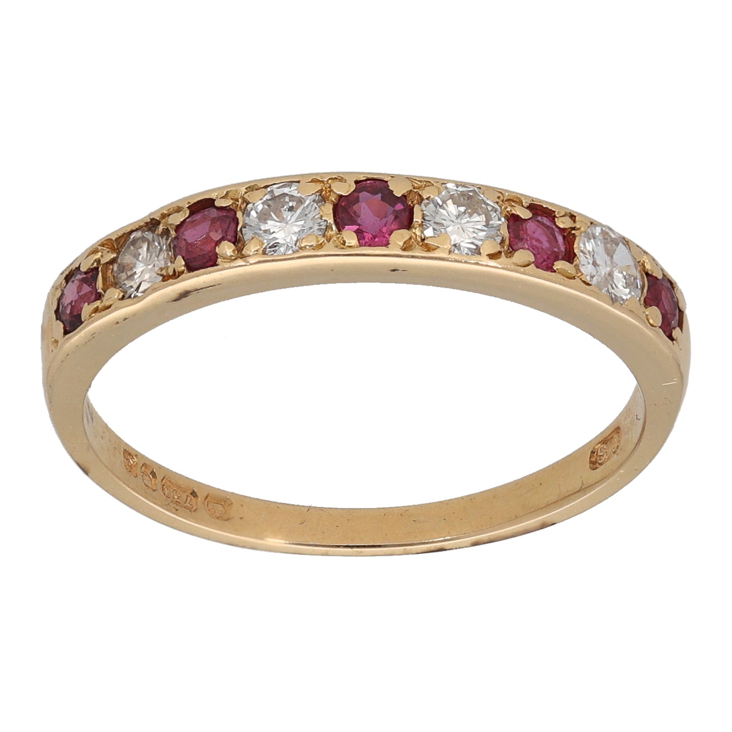 18ct Gold Ruby & 0.28ct Diamond Half Eternity Ring Size P