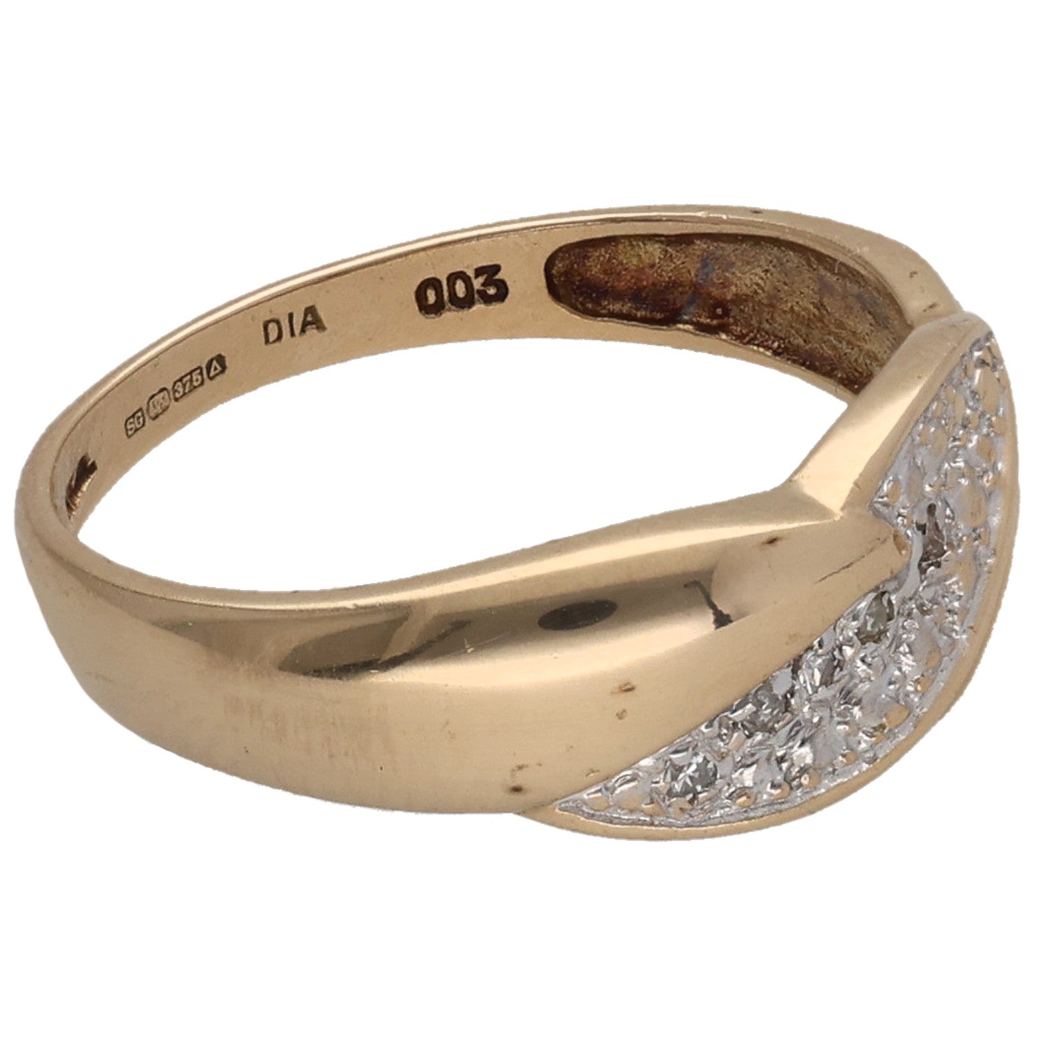 9ct gold diamond dress ring with pavé diamond front, size N
