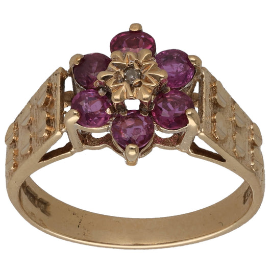 9ct Gold Ruby & 0.005ct Diamond Dress/Cocktail Ring Size M