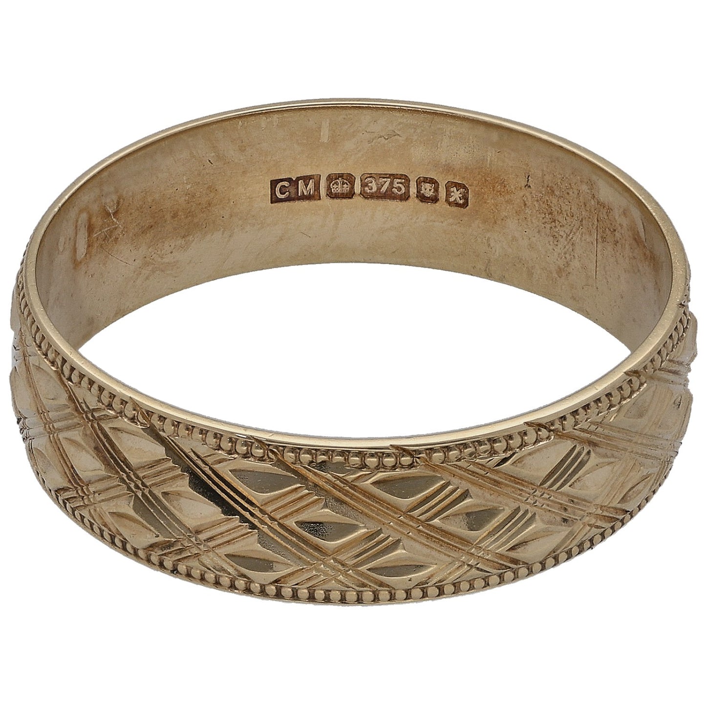 9ct Gold Patterned Wedding Ring Size S