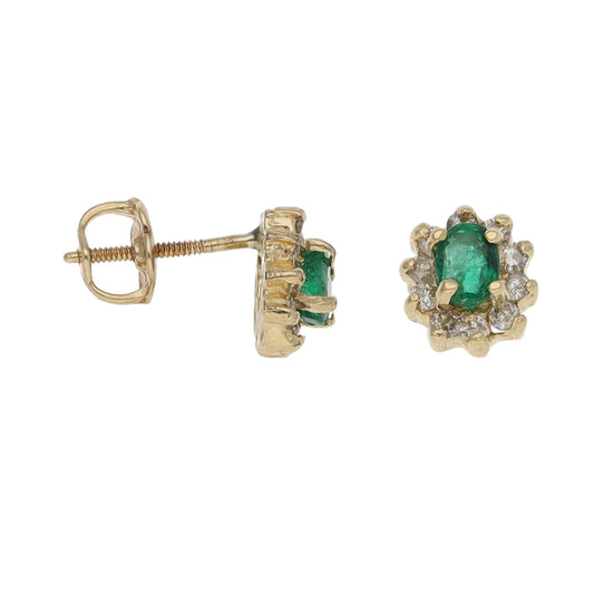 9ct Gold Emerald & 0.20ct Diamond Stud Earrings