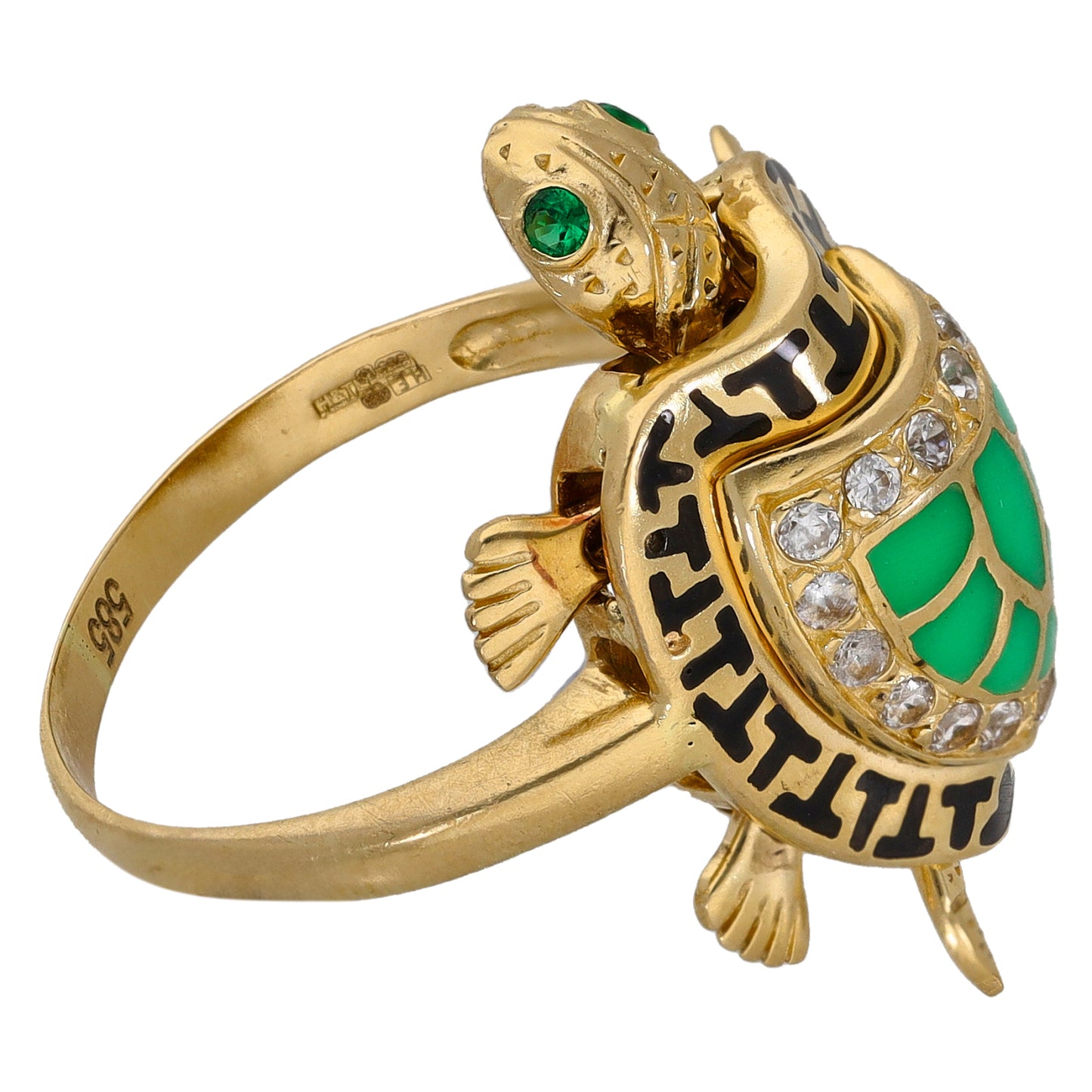 14ct Gold Imitation Gems Turtle Ring Size T