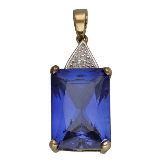 9ct Gold Sapphire & 0.005ct Diamond Dress/Cocktail Pendant