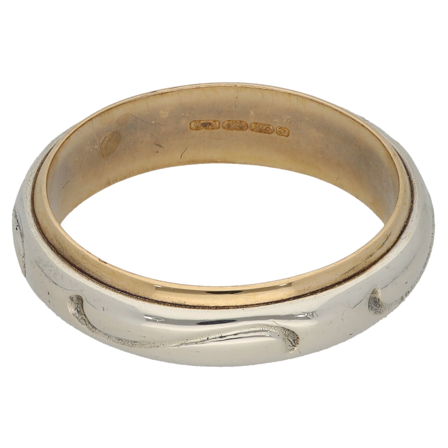 9ct Bi-Colour Gold Patterned Wedding Ring Size O
