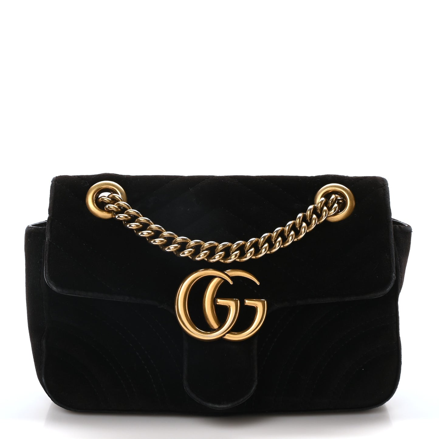 Gucci Velvet Matelasse Medium GG Marmont Shoulder Bag - Black