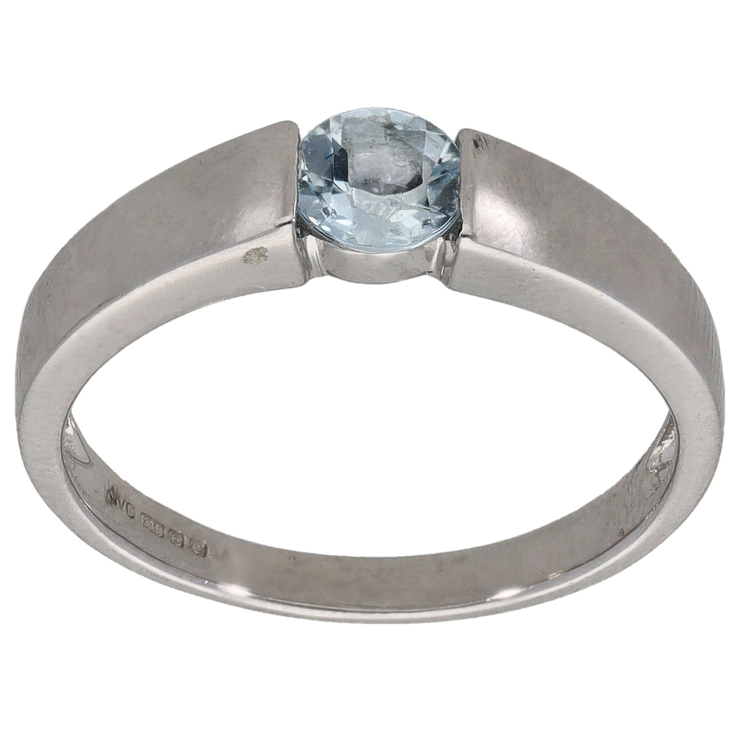 9ct White Gold Aquamarine Single Stone Ring Size N