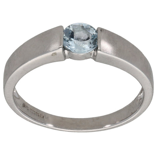 9ct White Gold Aquamarine Single Stone Ring Size N