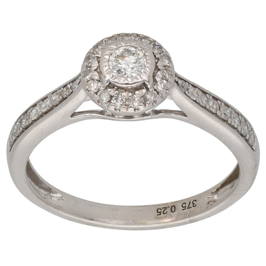 9ct White Gold 0.25ct Diamond Cluster Ring Size L