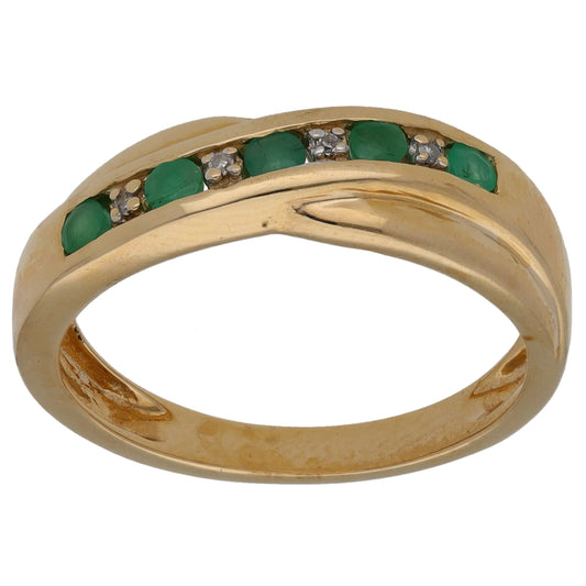 9ct Gold 0.02ct Diamond & Emerald Dress/Cocktail Ring Size M