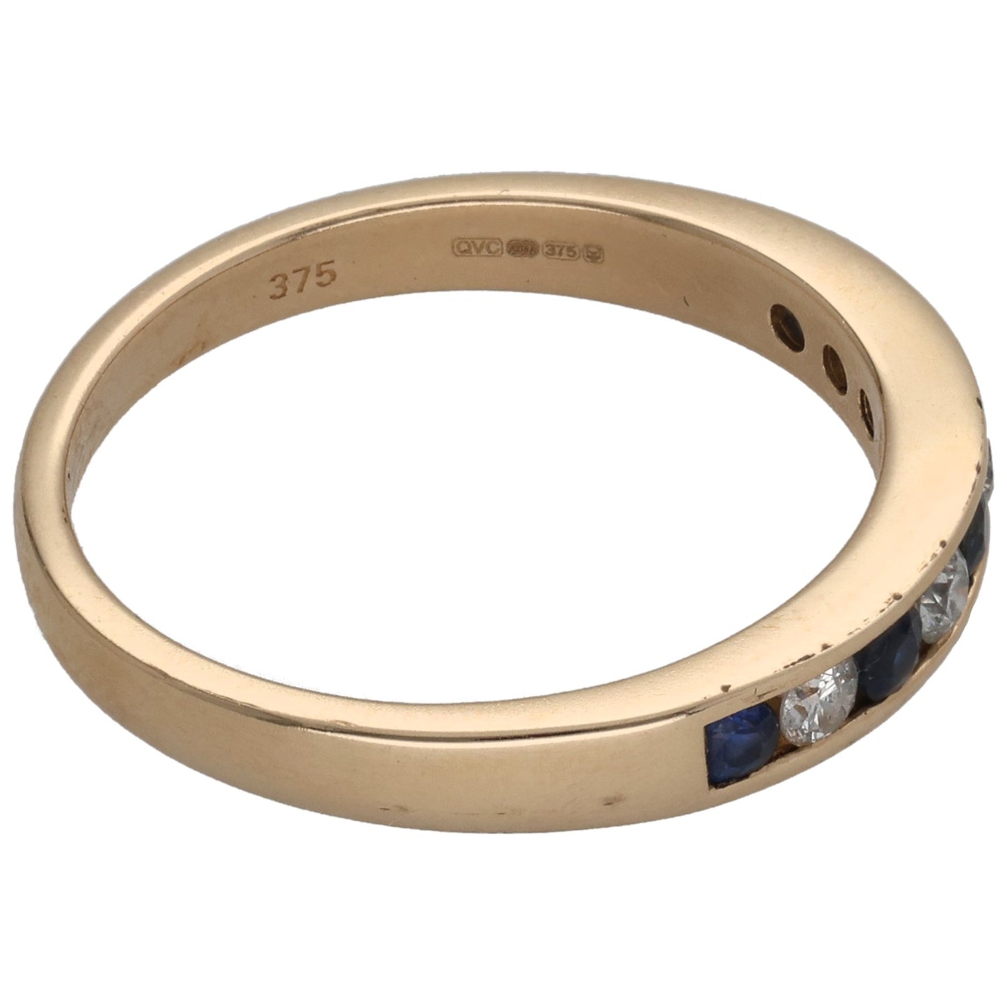 9ct Gold Round Sapphire & 0.24ct Diamond Half Eternity Ring Size R
