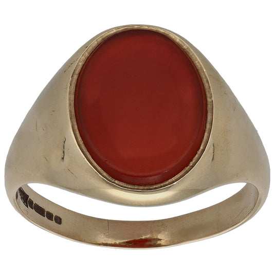 9ct Gold Carnelian Single Stone Signet Ring Size Y