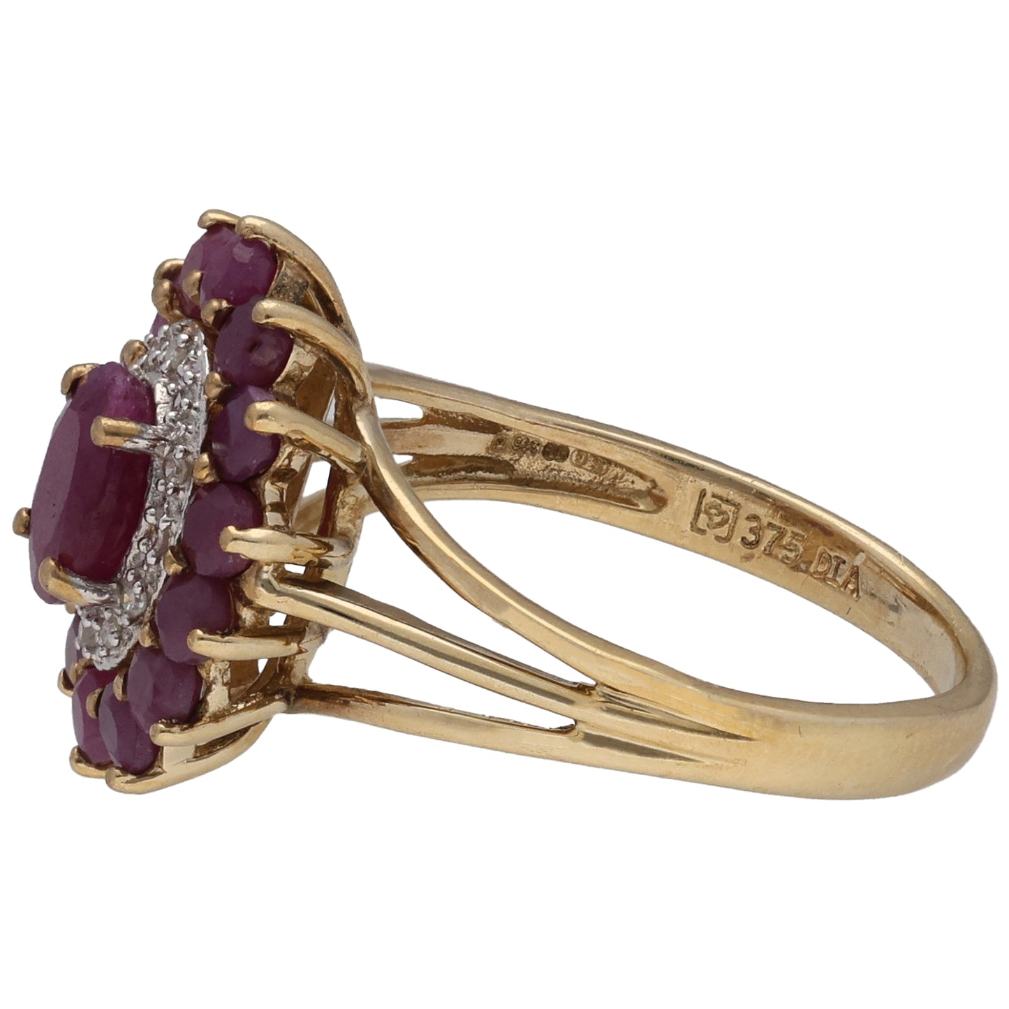 9ct Gold Ruby & 0.06ct Diamond Dress/Cocktail Ring Size R
