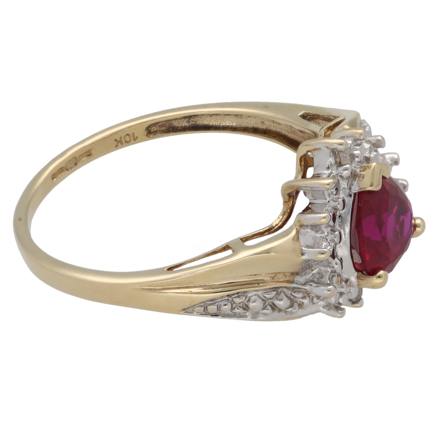 9ct Gold Man Made Ruby & 0.015ct Diamond Dress/Cocktail Ring Size N