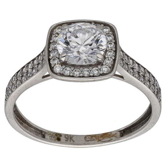 9ct White Gold Cubic Zirconia Halo Ring Size N