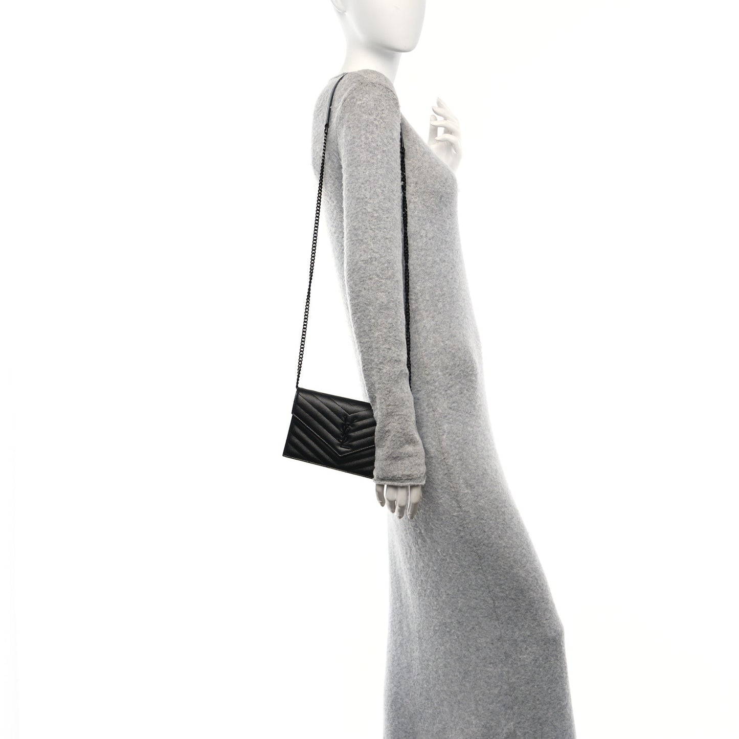 Yves Saint Laurent Grain De Poudre Matelasse Chevron Envelope Bag - Black