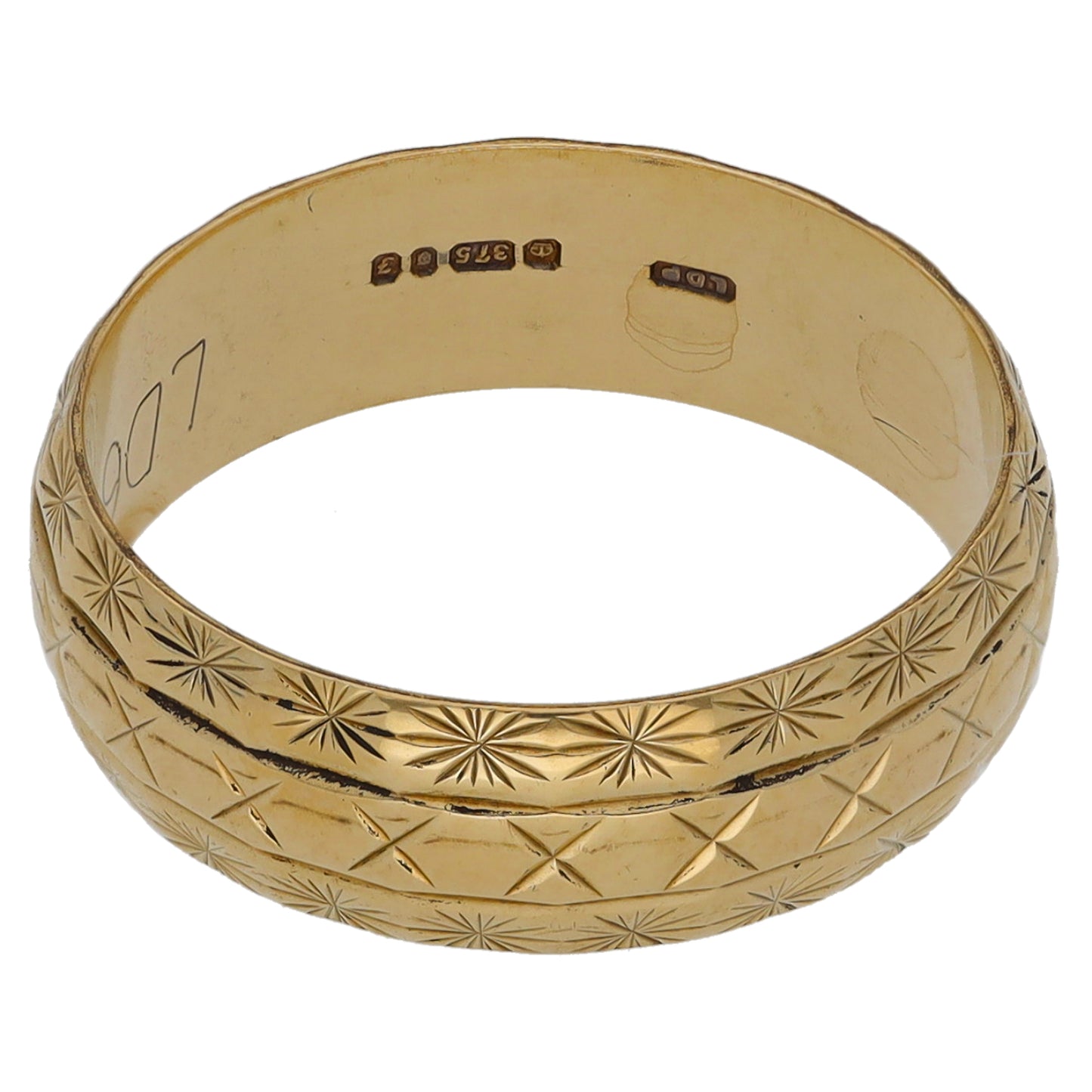 9ct Gold Patterned Wedding Ring Size L