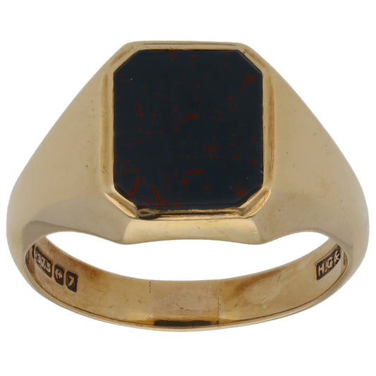 9ct Gold Bloodstone Signet Ring Size U