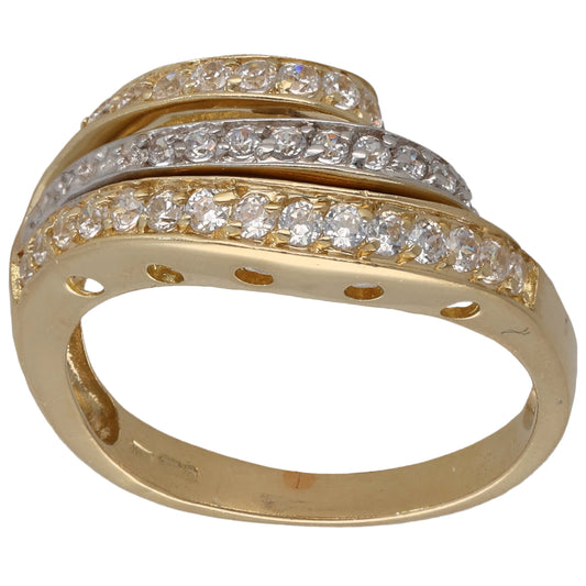 Gold-tone CZ band ring with three rows of round clear stones, size L