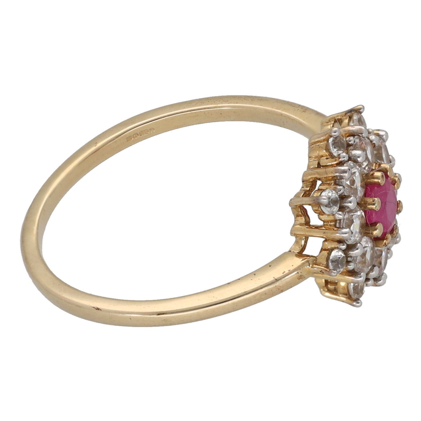 9ct Gold Ruby & Cubic Zirconia Cluster Ring Size P