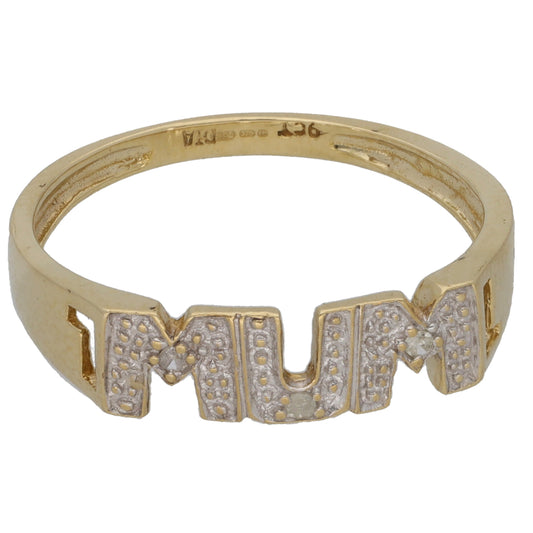 9ct Gold 0.015ct Diamond Mum/Mother Ring Size P