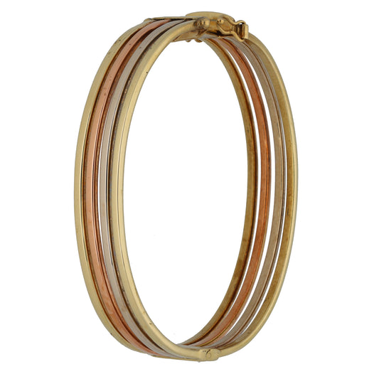 9ct Tri-Colour Gold Hinged/Clasp Bangle