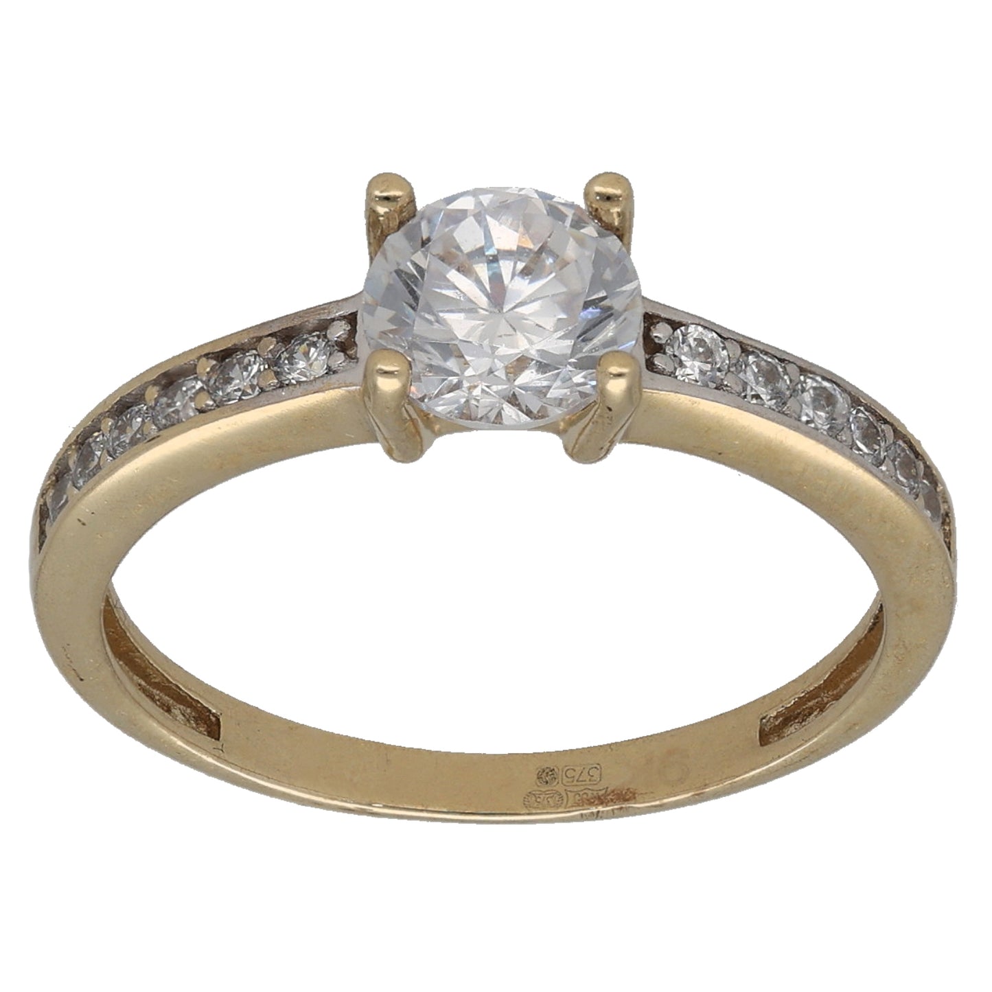 9ct Gold Cubic Zirconia Single Stone Ring With Accents Size N