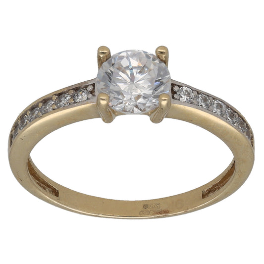 9ct Gold Cubic Zirconia Single Stone Ring With Accents Size N