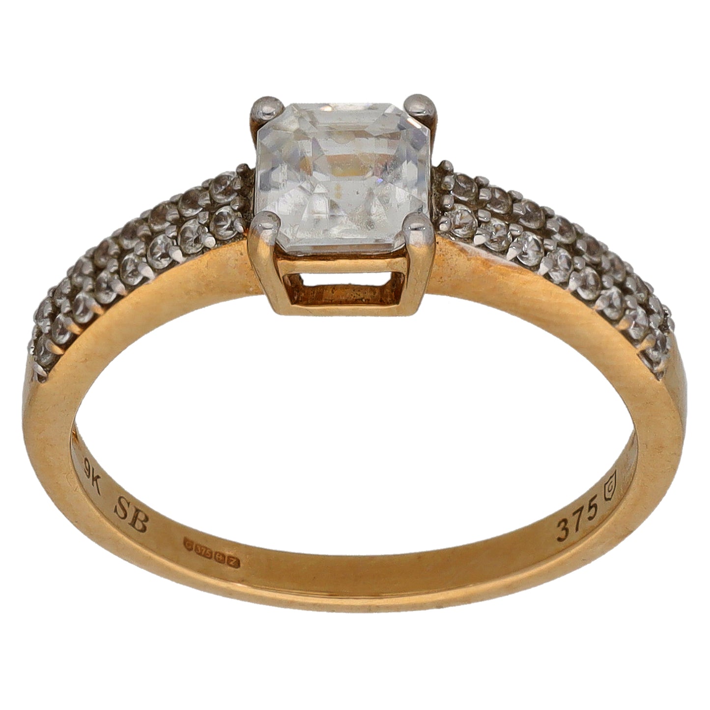 9ct Gold Cubic Zirconia Single Stone Ring With Accents Size L