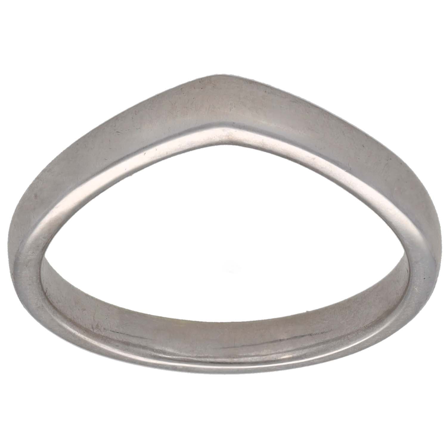 9ct white gold wishbone ring, smooth rounded band
