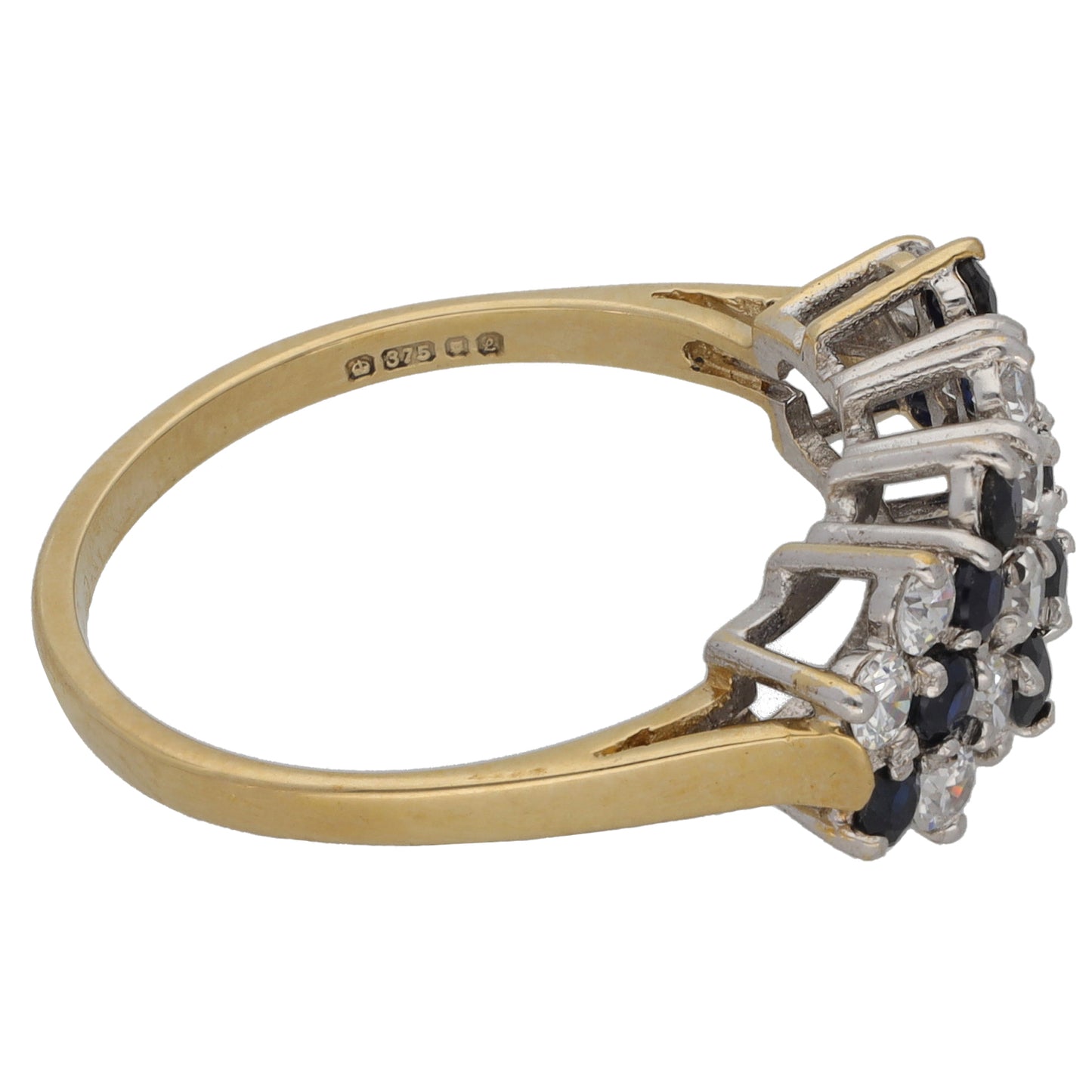 9ct Gold Sapphire & Cubic Zirconia Dress/Cocktail Ring Size P