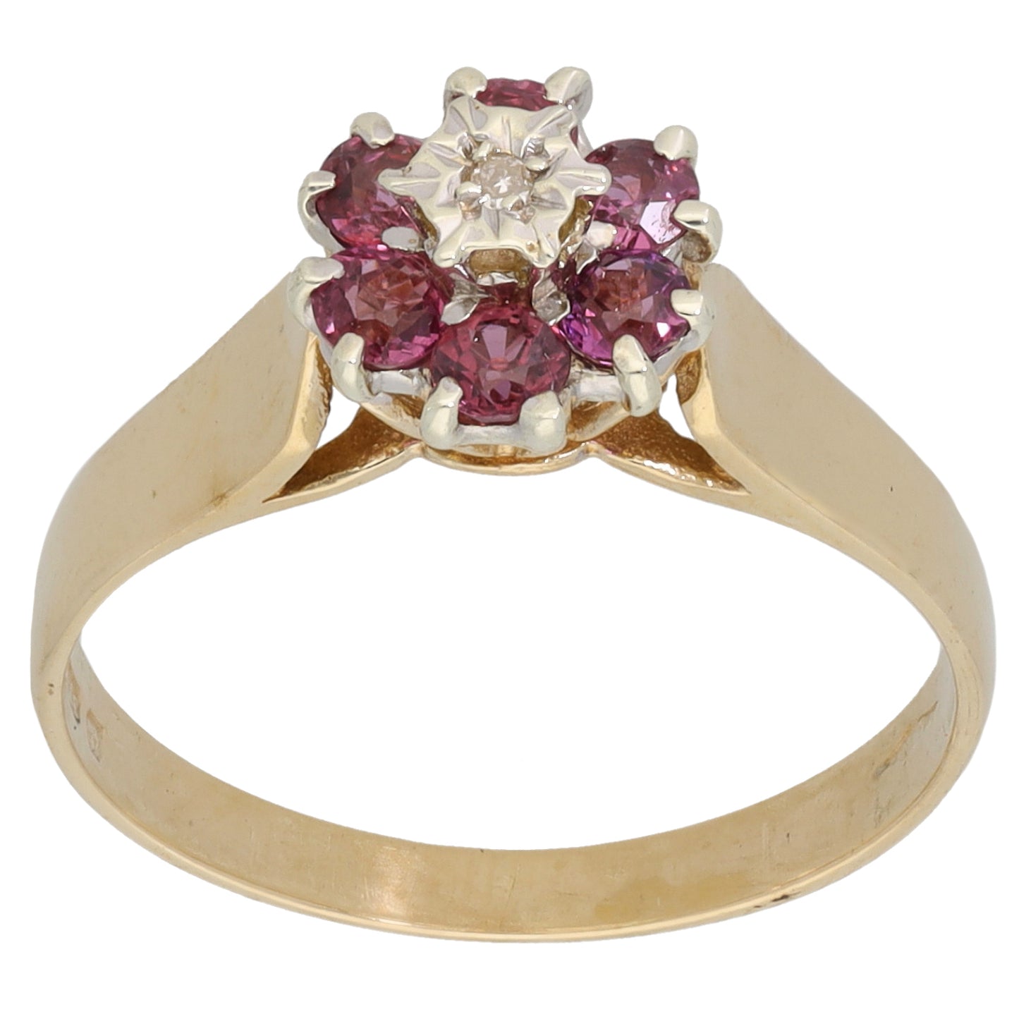 9ct Bicolour Gold Ruby & 0.01ct Diamond Dress/Cocktail Ring Size P