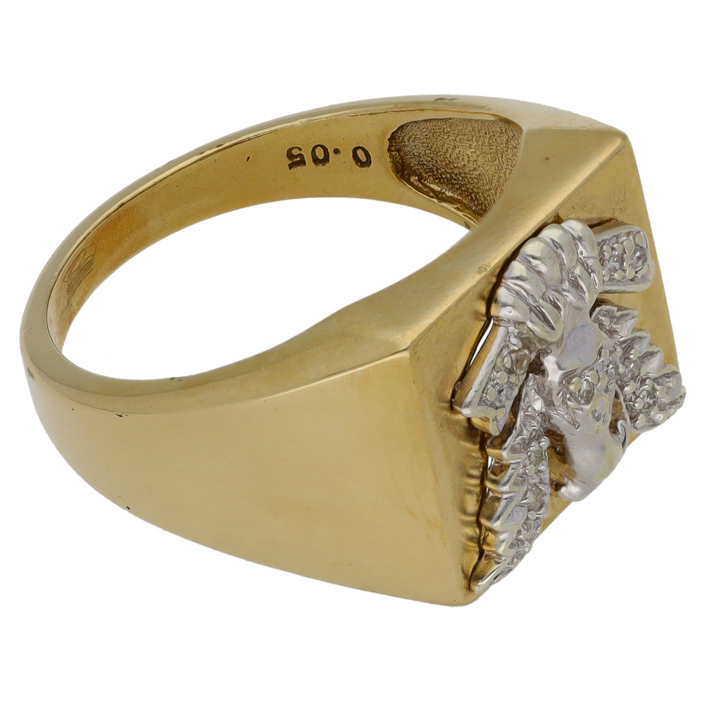 9ct Gold 0.05ct Diamond Crest/Emblem Signet Ring Size U