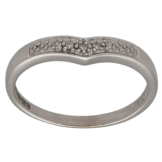 9ct White Gold 0.05ct Diamond Wishbone Ring Size O