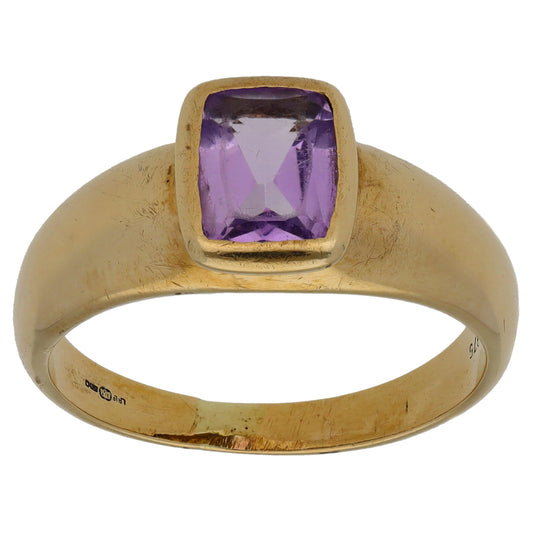 9ct Gold Amethyst Single Stone Ring Size R