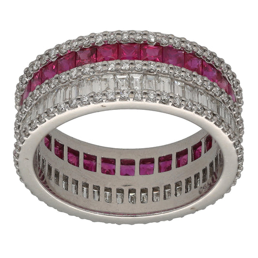 18ct White Gold Ruby & 2.62ct Diamond Dress/Cocktail Ring Size V