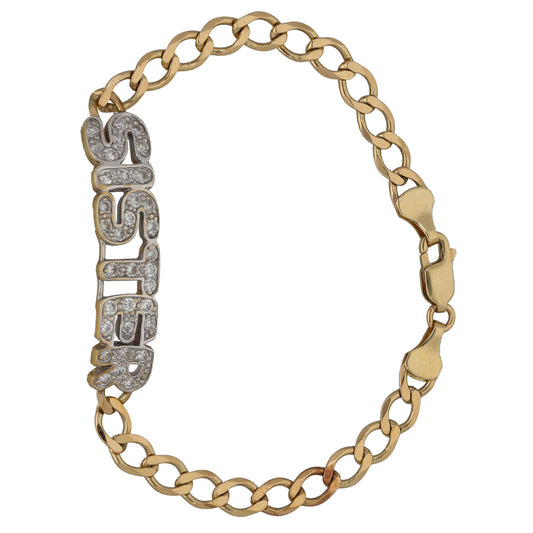 9ct Gold Cubic Zirconia Sister Curb Bracelet