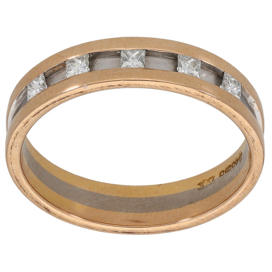 18ct Bicolour Gold 0.25ct Diamond Patterned Wedding Ring Size V