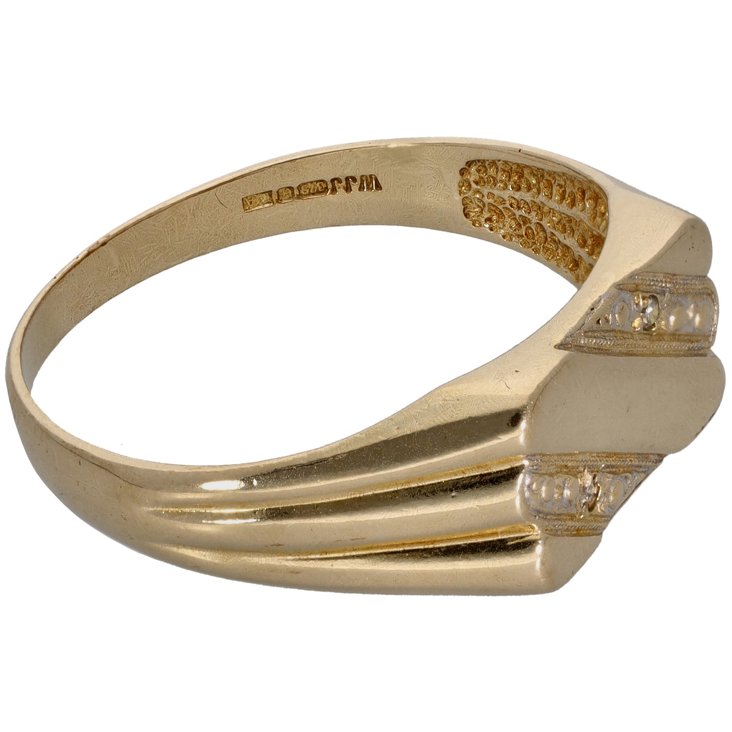 9ct Gold 0.01ct Diamond Patterned Signet Ring Size Z