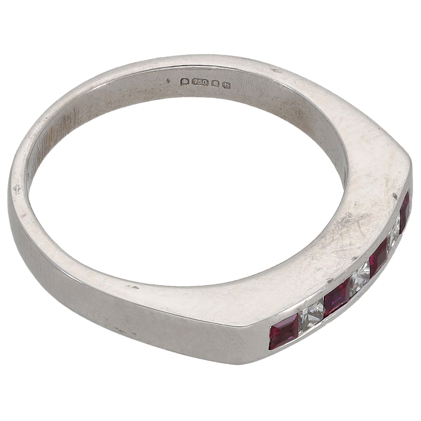 18ct White Gold Ruby & 0.15ct Diamond Half Eternity Ring Size K