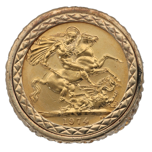 9ct Gold Full Sovereign Coin Ring Size S