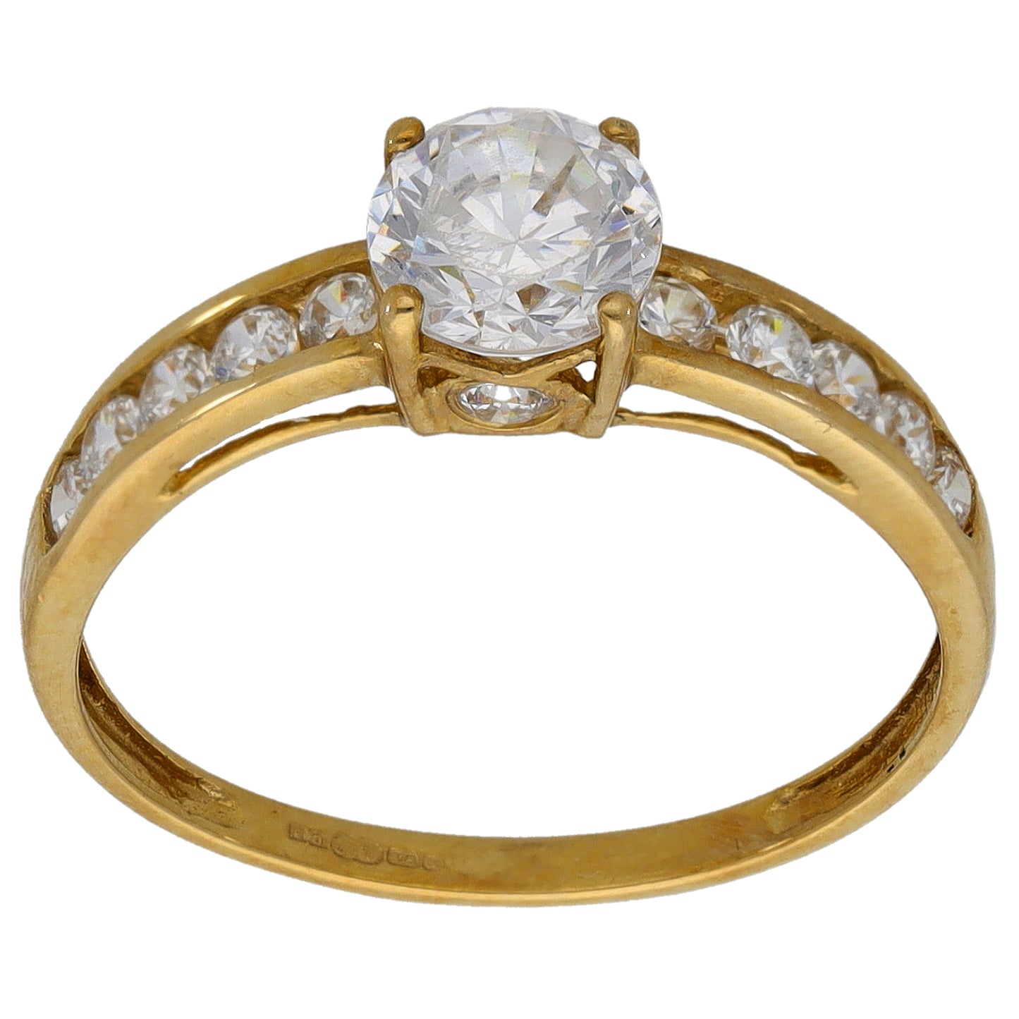 9ct Gold Cubic Zirconia Single Stone Ring With Accents Size O