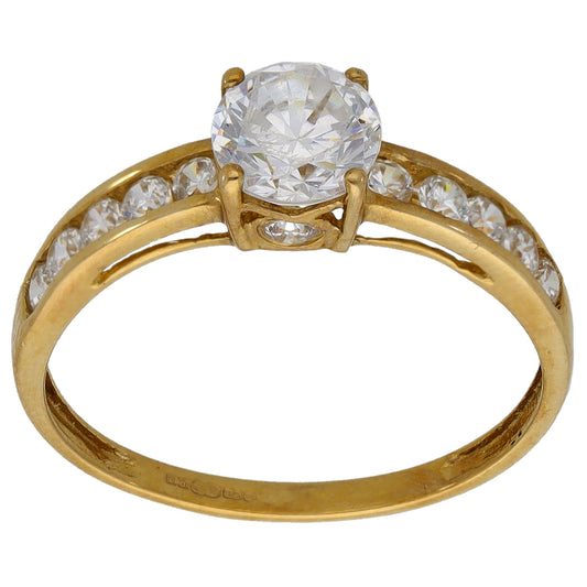 9ct Gold Cubic Zirconia Single Stone Ring With Accents Size O