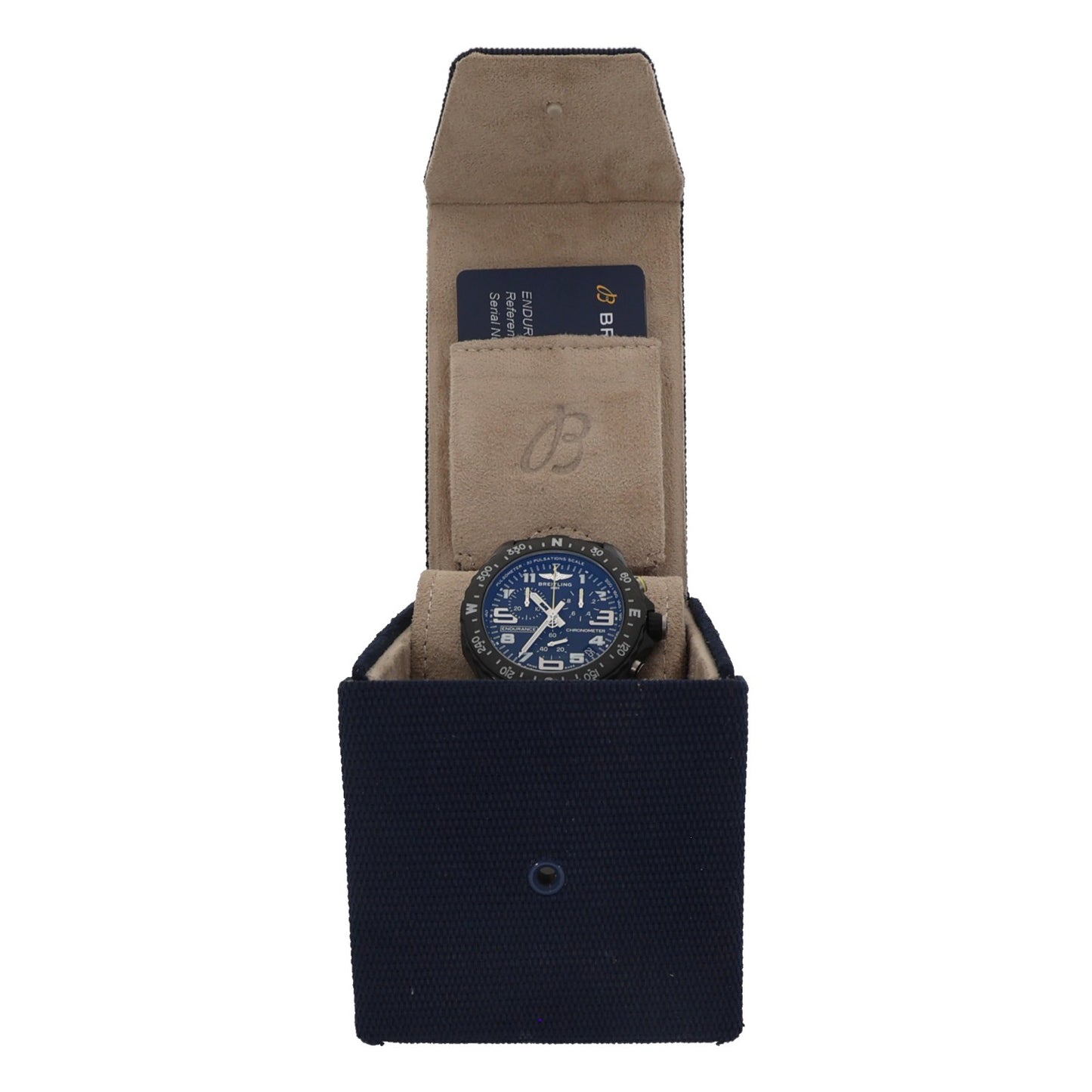 Breitling Endurance Pro X82310 watch in storage pouch with black dial and black rubber strap