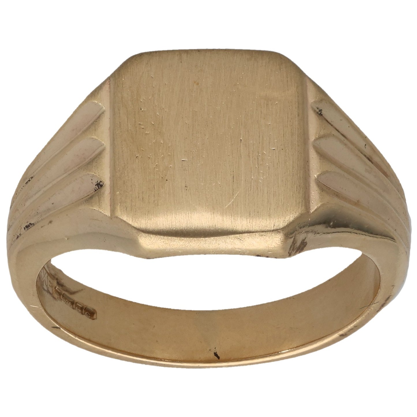 9ct gold plain signet ring with flat, rounded face and tapered shoulders