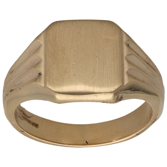 9ct gold plain signet ring with flat, rounded face and tapered shoulders